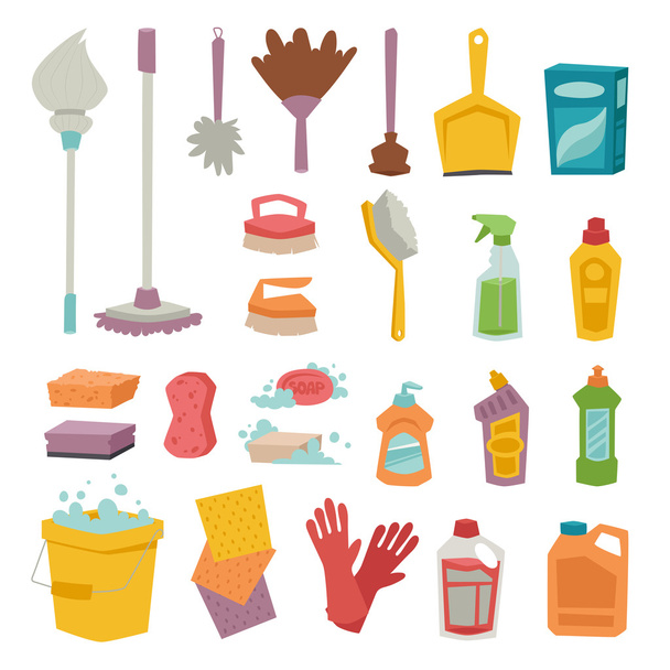 Cleanser bottle chemical housework product and plastic box care wash equipment vector icons - Vector, Image
