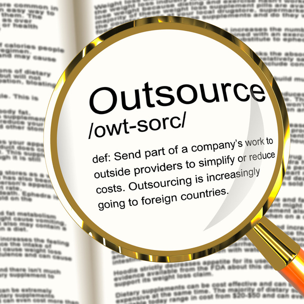 Outsource Definition Magnifier Showing Subcontracting Suppliers - Fotoğraf, Görsel