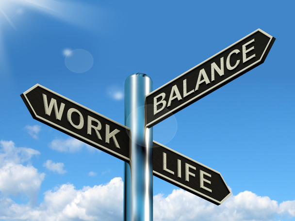 drogowskaz równowagi życia pracy Wyświetlono harmonii kariery i wypoczynek - Zdjęcie, obraz