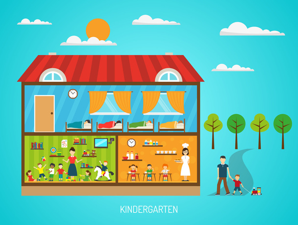 Cartaz de jardim de infância plana
 - Vetor, Imagem