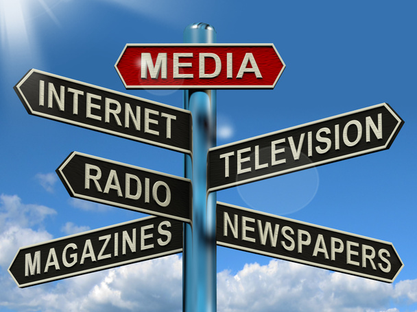 Media ταμπέλα δείχνει Διαδίκτυο τηλεόραση εφημερίδες περιοδικά - Φωτογραφία, εικόνα