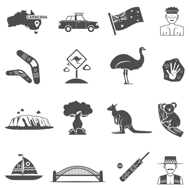 Conjunto de iconos blancos negros de Australia
  - Vector, Imagen