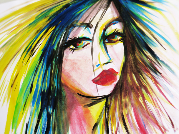 Abstract watercolor of beautiful woman face - Valokuva, kuva