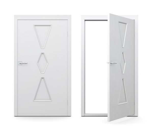 Türen isoliert auf weißem Hintergrund. 3D-Illustration - Foto, Bild
