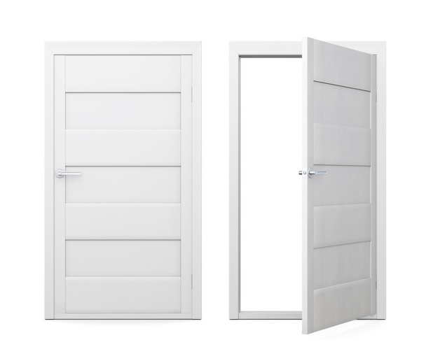Дві двері ізольовані на білому тлі. 3D візуалізація
 - Фото, зображення