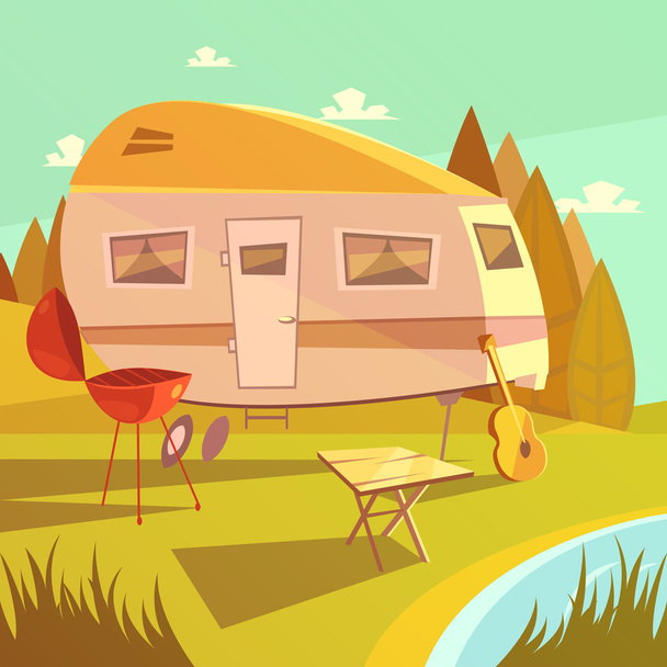 Perävaunu ja Camping kuvitus
  - Vektori, kuva