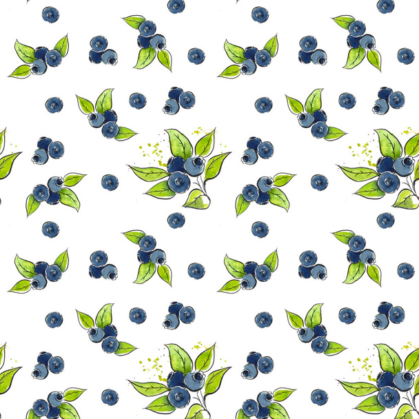 watercolor seamless pattern bright  blueberries - Foto, afbeelding