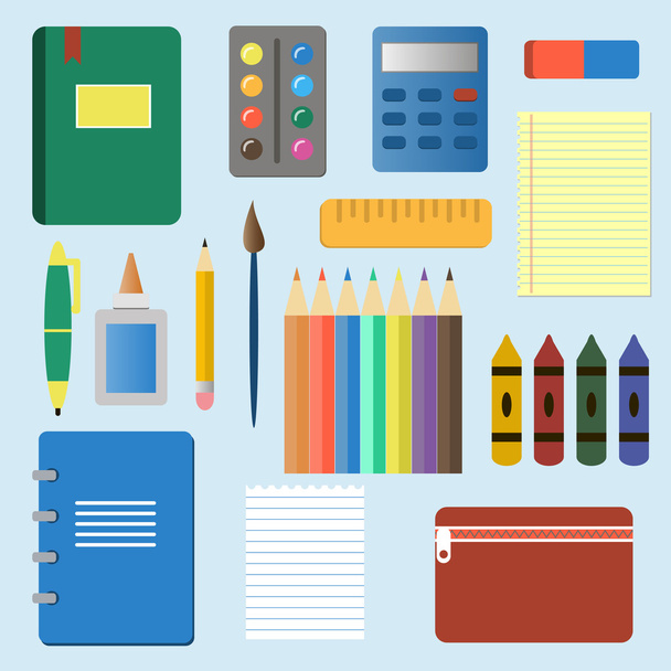 School supplies from student's backpack - Vector, Image