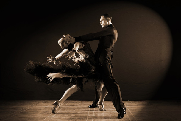 dancers in ballroom isolated on black background - Foto, afbeelding