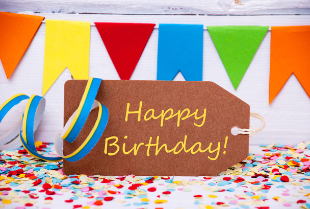 Label With Party Decoration, Text Happy Birthday - Фото, зображення