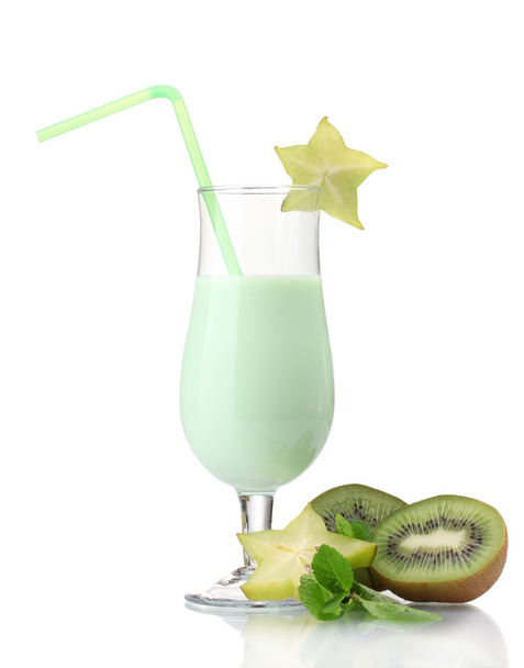 Milk shake with kiwi and corambola isolated on white - Photo, Image