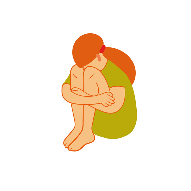 λυπημένο κορίτσι κάθεται - Διάνυσμα, εικόνα