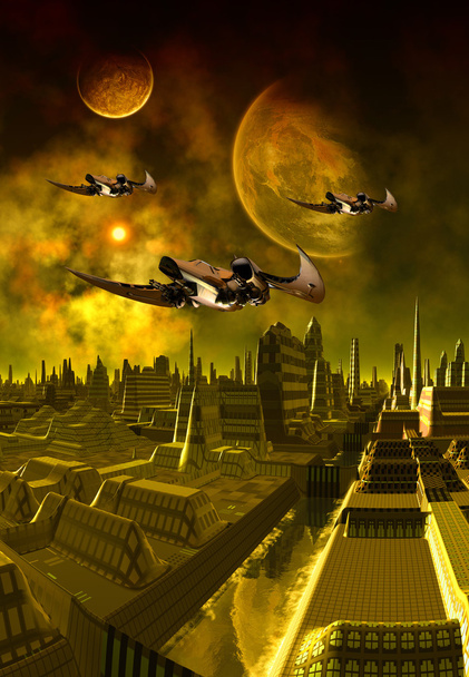 Ciudad futurista de Alien 3d computadora arte - Foto, imagen