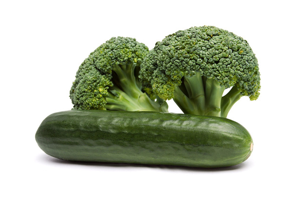Zucchini and broccoli on white background - Фото, изображение