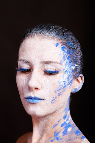 A kreatív, világos make-up, kék és fehér színekben - Fotó, kép