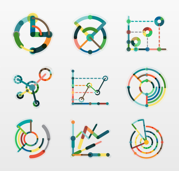 Набір логотипів тонкої лінії діаграми. Графічні піктограми сучасний барвистий плоский стиль
 - Вектор, зображення