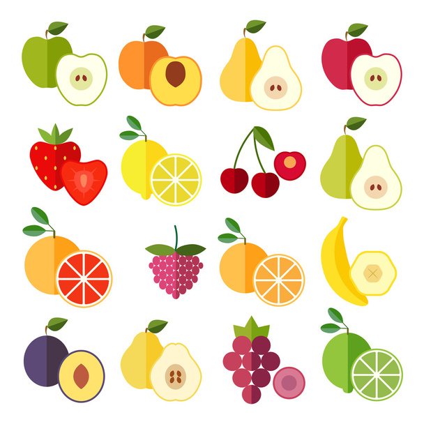 Set of flat design icons for fruits - Vector, Imagen