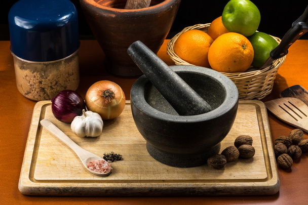 Fine art still life with mortar and pestle - Photo, Image