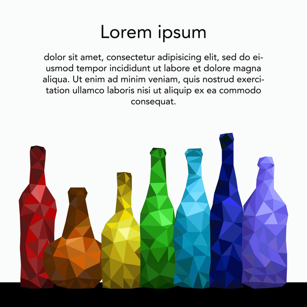 Polygonal colorful bottles. Triangle, low poly style. Template, card, brochure. Vector illustration - Vektör, Görsel