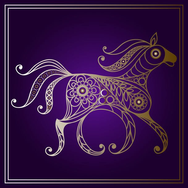 Illustration with lace horse in floral style 1 - Vector, Imagen