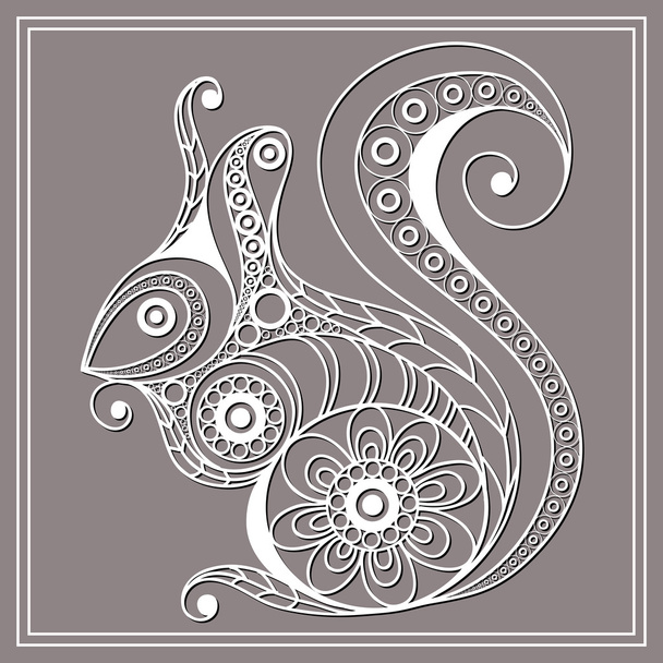 Illustration with lace squirrel  in floral style 3 - Vector, Imagen