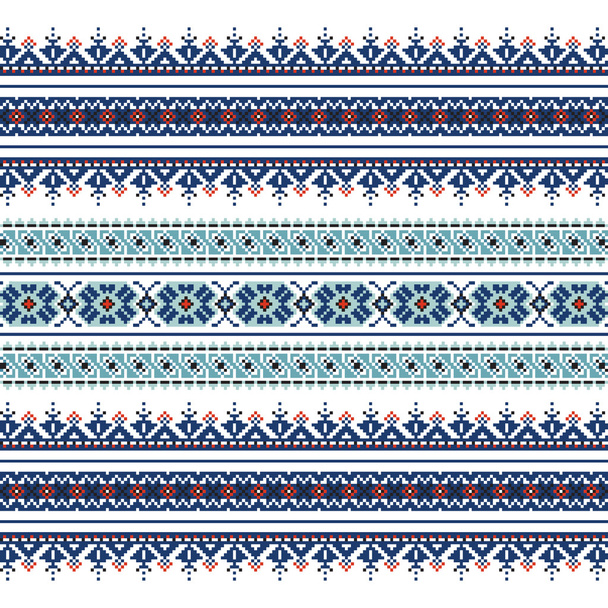 青い色の民族装飾パターンのセット - ベクター画像
