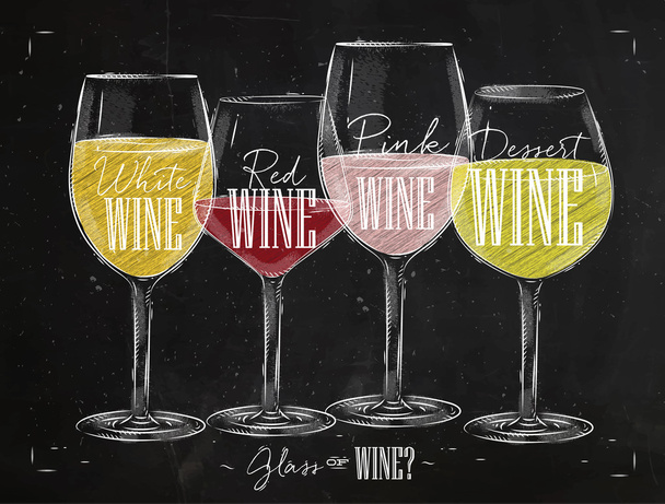 Poster types of wine chalk - Vector, Image