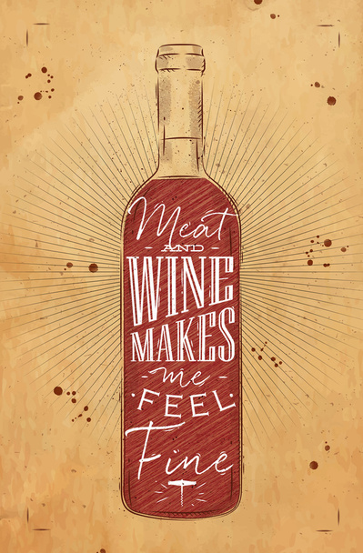 Poster meat and wine chalk - Vector, Image