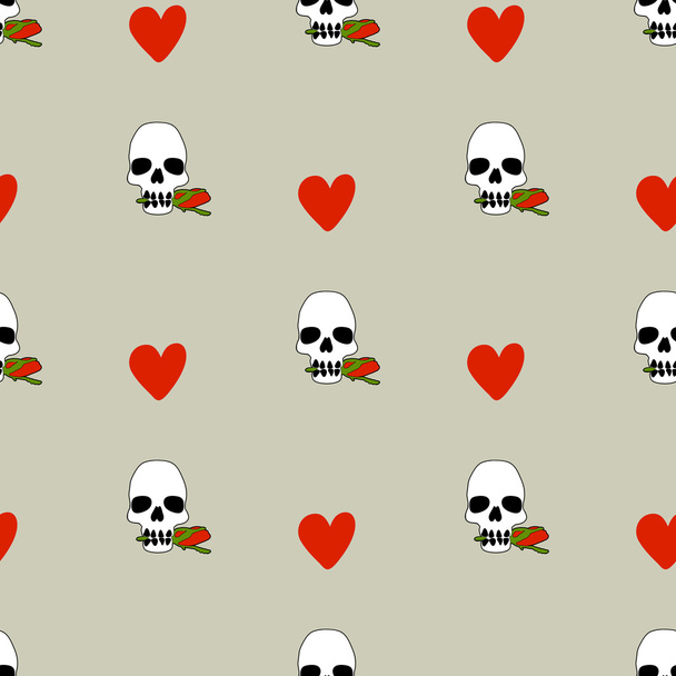 Seamless pattern with hearts and skulls vector - Vektör, Görsel