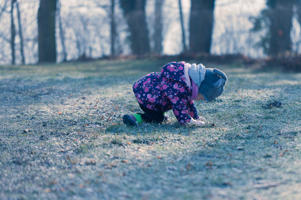Malé dítě batole spadnout při zkoumání vnějšího světa - Fotografie, Obrázek