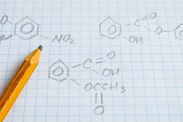 Chemistry science formulas on white sheet - Foto, Bild