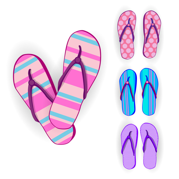 Flip Flops Icon Summer Slippers Foot Wear Set Collection - Vettoriali, immagini