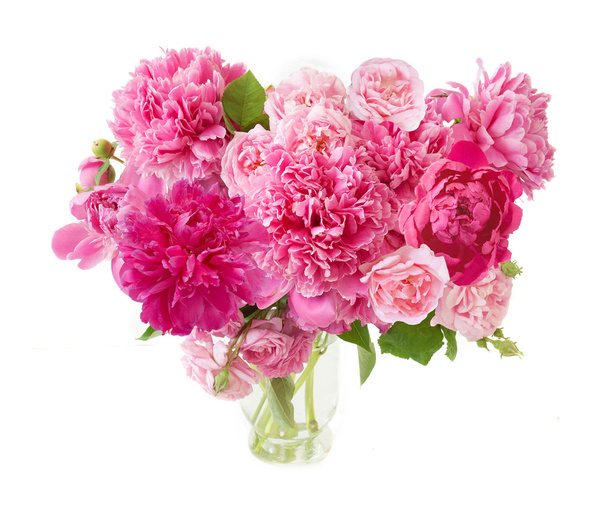 розовый пион цветы в вазе на белом фоне - Фото, изображение