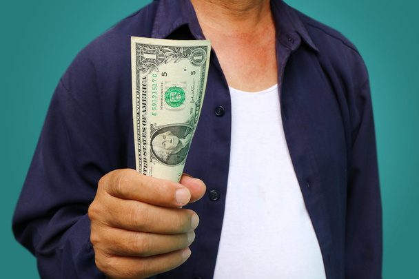 Biznesmen dający pieniądze, Stany Zjednoczone Dolar (USD) banknoty - gotówka - Zdjęcie, obraz