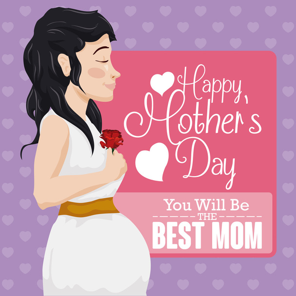Pretty Pregnant Woman Celebrating Mother's Day, Vector Illustration - Vector, Image