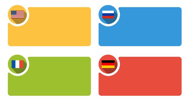 4 rótulos com bandeira dos EUA, Rússia, França e Alemanha, infográfico
 - Vetor, Imagem