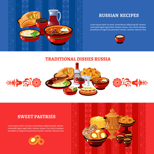 Russian Cuisine Flag Colors Banners Set - Vector, Image