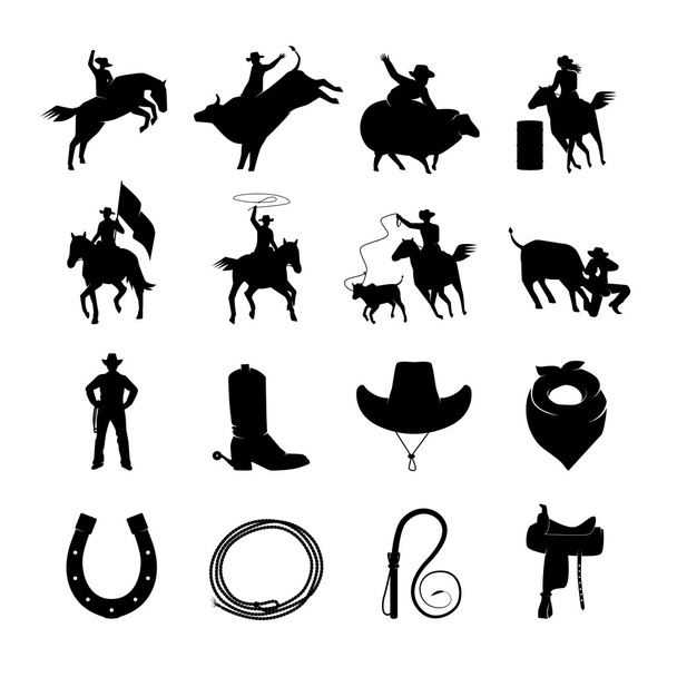 Rodeo Black Icons Set - Vector, Image