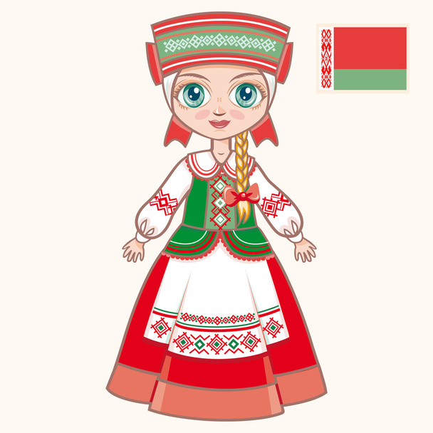 ベラルーシのドレスを着た少女歴史的な服ベラルーシ - ベクター画像