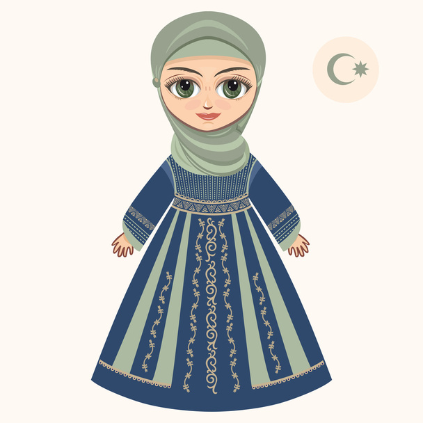 Το κορίτσι με το μουσουλμανικό φόρεμα. Ιστορικά ρούχα.  - Διάνυσμα, εικόνα