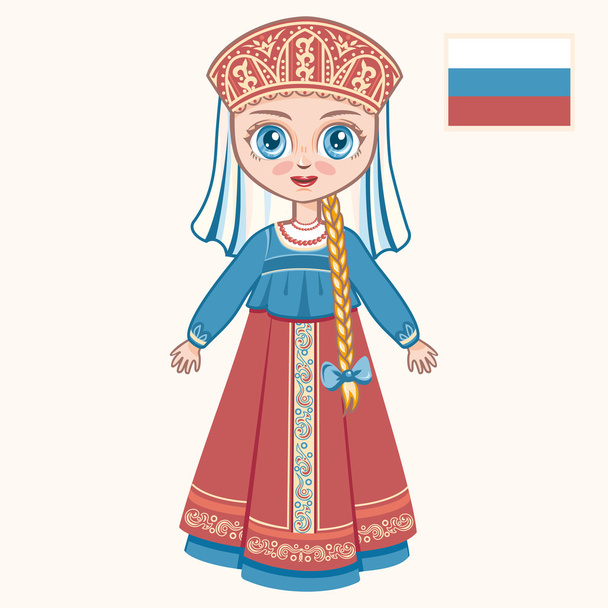 Το κορίτσι με το Ρώσικο φόρεμα. Ιστορικά ρούχα. Ρωσία - Διάνυσμα, εικόνα