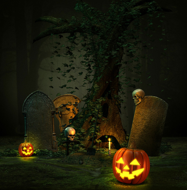 Cemitério assustador no Halloween
 - Foto, Imagem