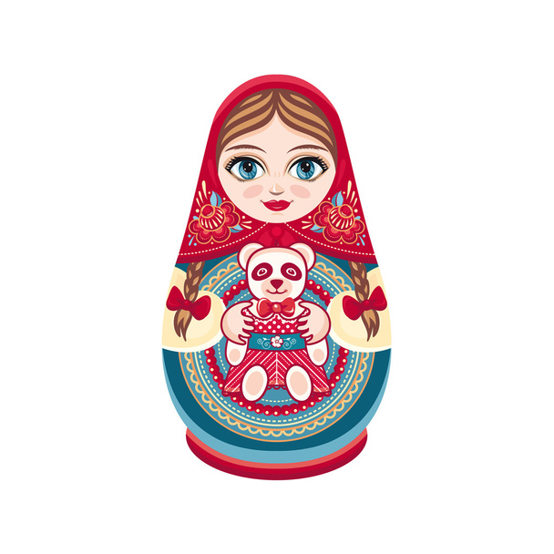 Matryoshka. Rosyjska lalka gniazdowania Ludowego. Lalka Babushka. Ilustracja wektorowa na białym tle - Wektor, obraz