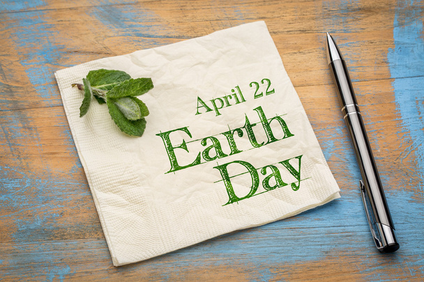 April 22 Earth Day on napkin - Photo, Image