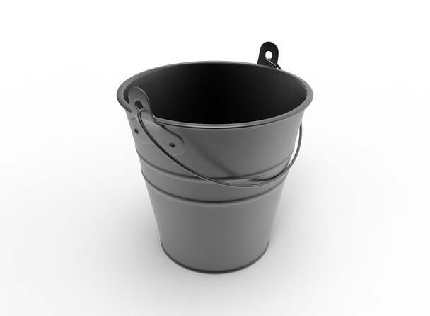 Eimer 3D-Illustration auf weißem Hintergrund isoliertes Objekt mit Schatten. einfaches Werkzeug zur Wasserhaltung.  - Foto, Bild