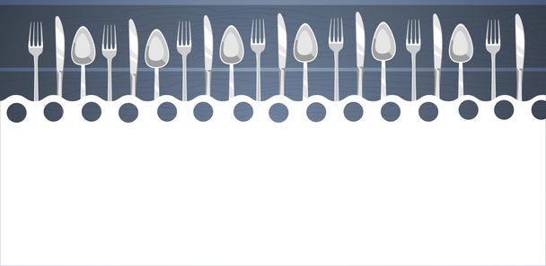 Koken gebruiksvoorwerpen Spon Knife Fork keuken tabel houten textuur - Vector, afbeelding