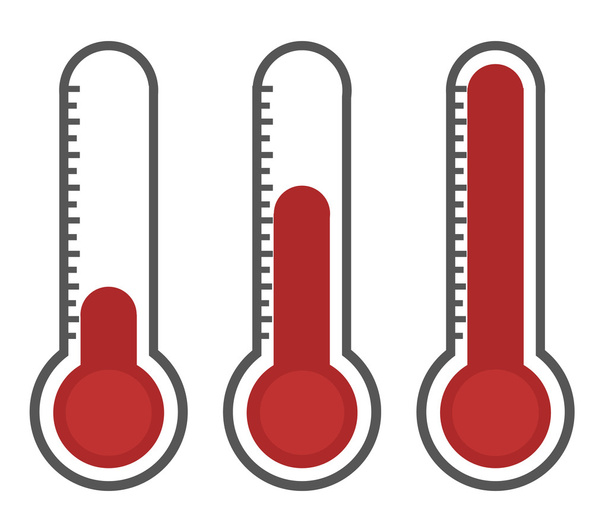 illustration of red thermometers with different levels, flat sty - Vector, Imagen