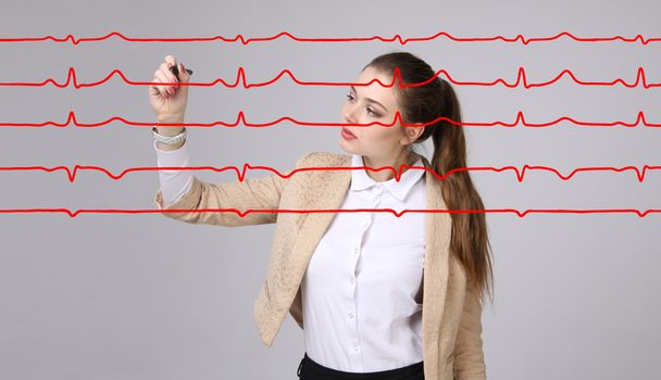 doctor woman and cardiogram lines - Фото, зображення