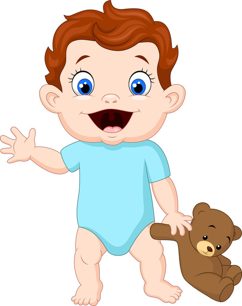 Cute baby holding a teddy bear - Vector, Image