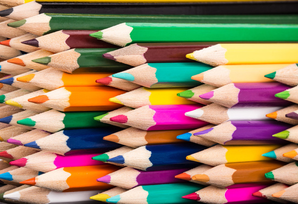 Color pencils pile arrangement closeup - Foto, Bild